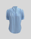 B009 - Cuffed short-sleeve V-neck blouse