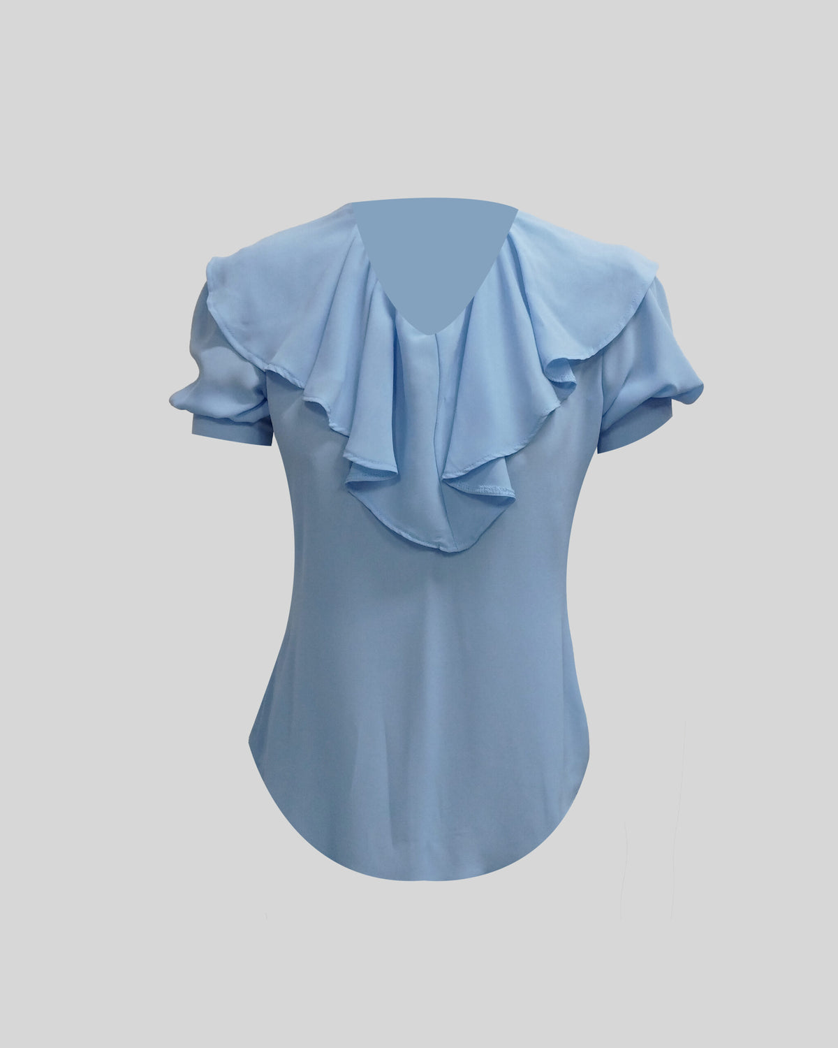 B014 - Puff sleeve ruffle neck blouse