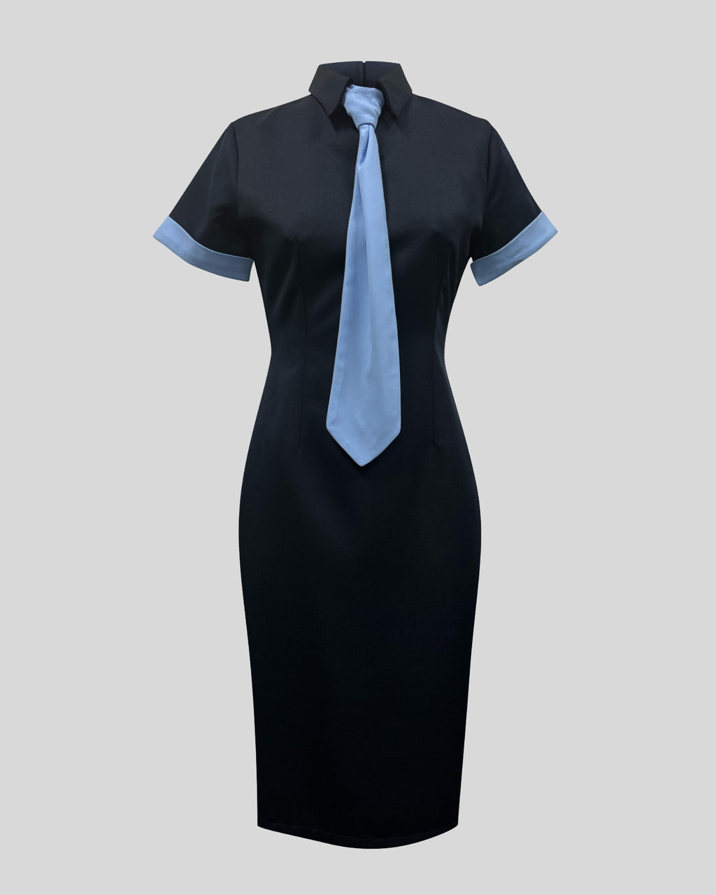 D008A - Short sleeve dress with built in tie-neck