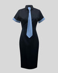 D008A - Short sleeve dress with built in tie-neck