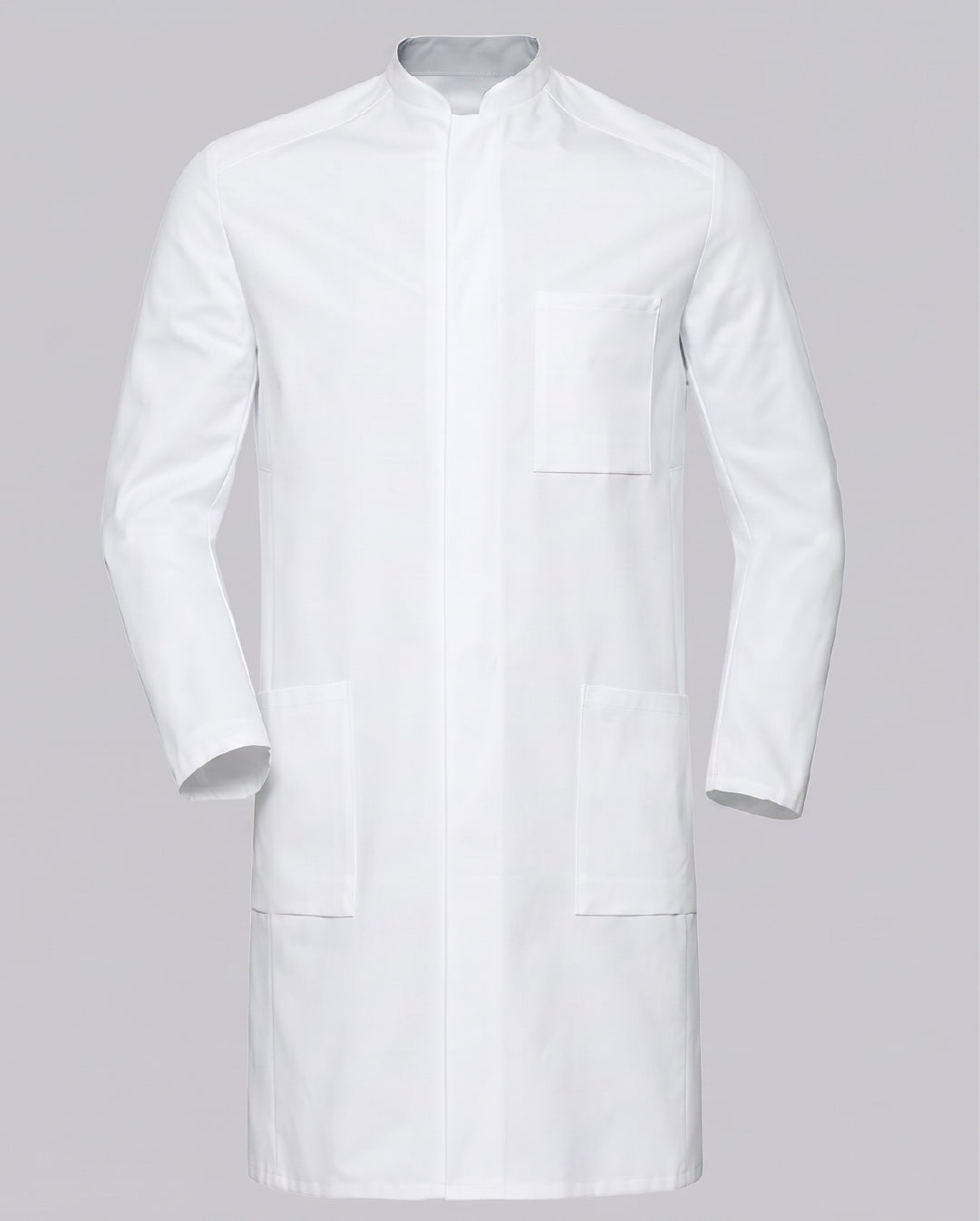 Modern mandarin collar lab coat